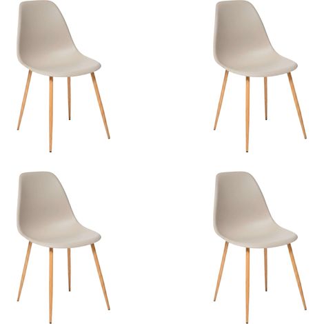 Pack 4 Sillas de Comedor Taho, Sillas de Salón, Cocina, Color Beige Patas Metal 46x84x51 cm