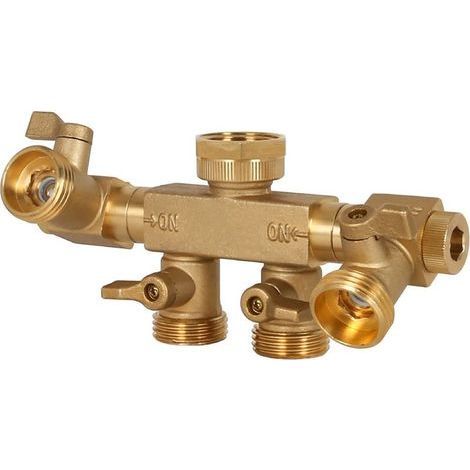 Distributeur d'arrosage 4 voies rotatif en laiton avec poignée confortable vanne marche arrêt 3/4 pouce pour système d'irrigation jardin (1/5)