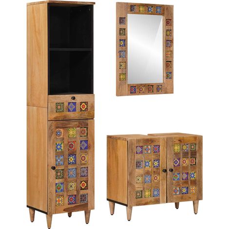 vidaXL Bathroom Furniture Set with Door 3 pcs Natural Solid Mango Wood