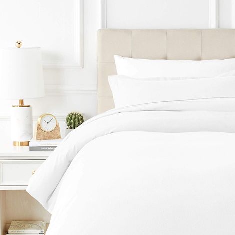 Parure de lit 3 pièces en Satin de Coton égyptien 600 Fils, Housse de Couette 100% Pur Coton, 2 taies d'oreiller, Fermeture éclair, 7 Attaches de Coin (Blanc) (1/5)
