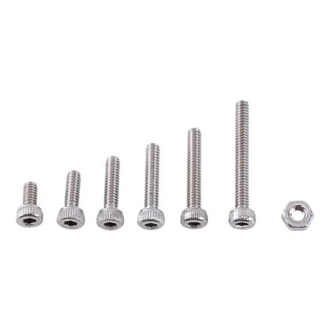 Assortiment de 250 vis à six pans creux M2 avec écrous hexagonaux en acier inoxydable A2 (tête cylindrique) (1/5)