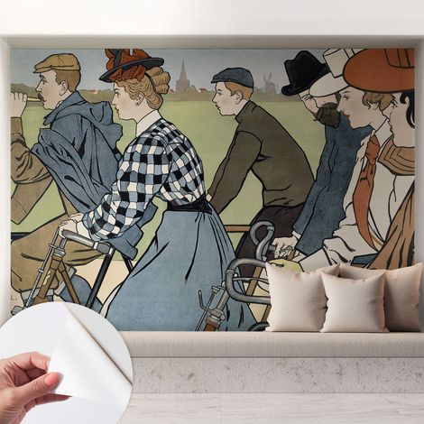 Papier peint autocollant adhésif installation rapide du papier peint durable et résistante Cyclistes vintage 208x146 cm (1/5)