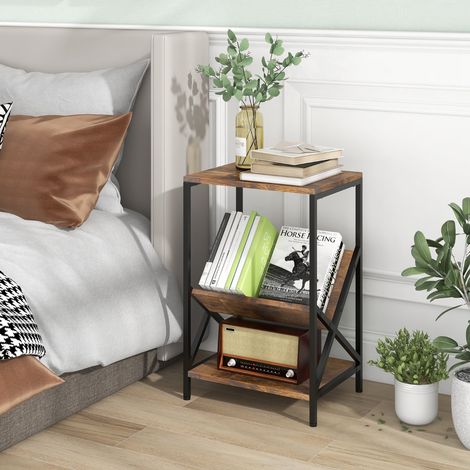 Table d'Appoint Industriel à 3 Niveaux Cadre en Métal 40 x 30 x 61 CM avec Étagère Ouverte pour Bureau Chambre (1/3)
