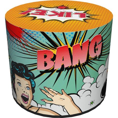 Dekorativer Pouf von Bertoni mit Comic-Print – runder Pouf für Wohnzimmer und Flur, 40 cm Durchmesser, elegant, mit Reißverschluss, waschbar (1/5)