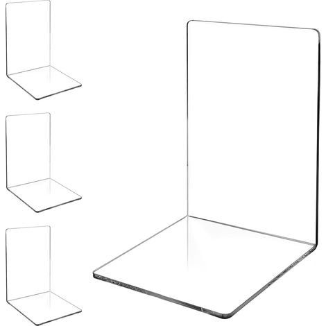 Ensemble de 4 serre-livres, serre-livres transparents en acrylique avec autocollants antidérapants, cale-livres pour bureau, salon, bureau, école, librairie et bibliothèque (1/5)