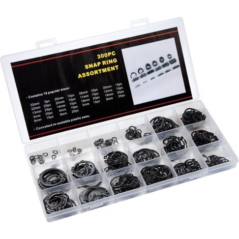 QORVA-Anneaux de retenue en acier au carbone, 3 mm à 32 mm, 300 pièces, avec boîte, 18 tailles (1/5)