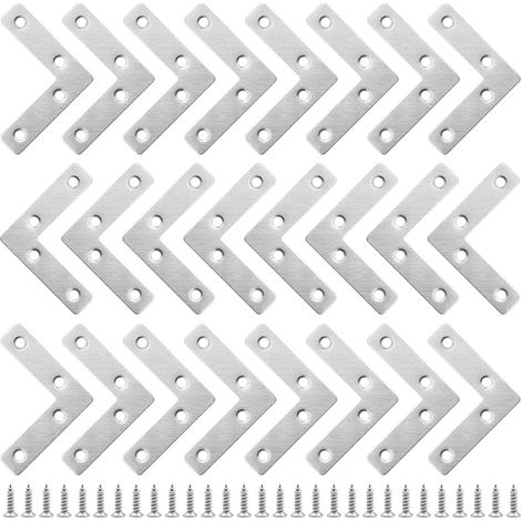 APEX Lot de 24 équerres plates en forme de L, 60 x 60 mm, en acier inoxydable, avec vis – Plaques de fixation et de réparation (1/5)