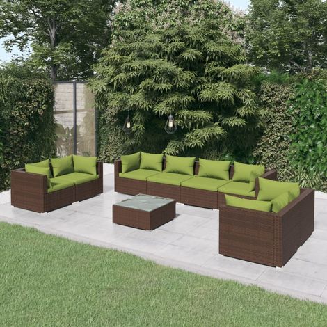Salon de jardin 9 pcs Ensemble Table et Chaise de Jardin - avec coussins Résine tressée Marron BV954625 - BonneVie (1/5)