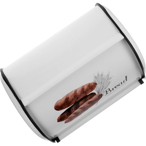 Boîte à pain métallique en forme de tambour, petite boîte à pain blanche avec couvercle, pour ranger le pain sur le plan de travail de la cuisine (1/5)