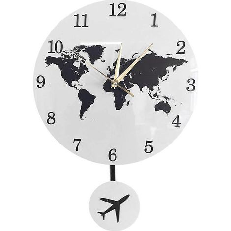 Horloge à pendule globe terrestre avec avion en vol, décoration oscillante, horloge de voyage géographique, silencieuse, sans tic-tac - JBMEDIA (1/4)