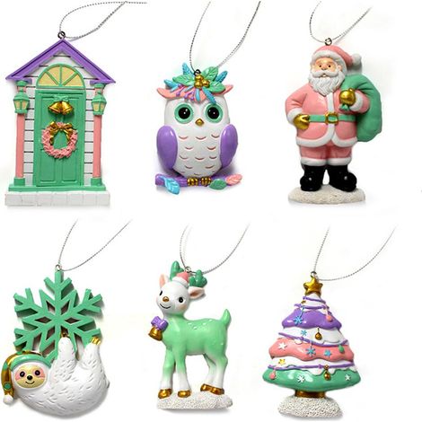 Lot de 6 pendentifs de Noël en résine, décorations à suspendre pour sapin de Noël (Père Noël et renne), cadeau idéal pour les fêtes.