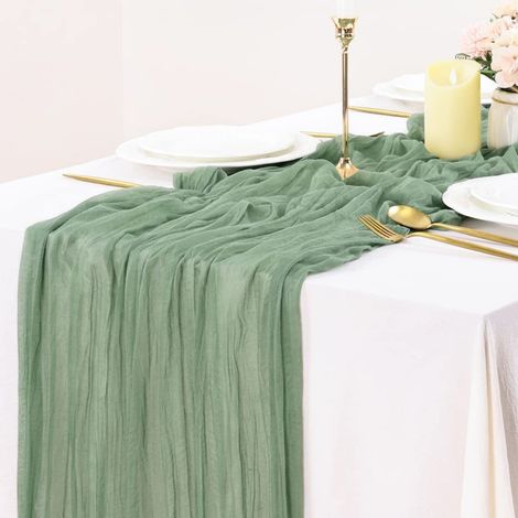 Chemin de table en gaze, 90 x 400 cm, style bohème, décoration de table rustique et transparente pour mariage, fête ou autre événement.