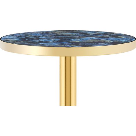 Table d'appoint ronde style marbre bleu avec bord doré et pied métal noir, plateau MDF résistant pour salon, chambre ou balcon, facile à monter  CHICFURN (1/5)