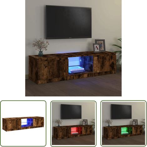 The Living Store Meuble TV avec lumières LED Chêne fumé 140x40x35,5 cm - Meubles Tv - Meuble Tv - Unité Tv - Télévision Murale - Support Tv (1/5)