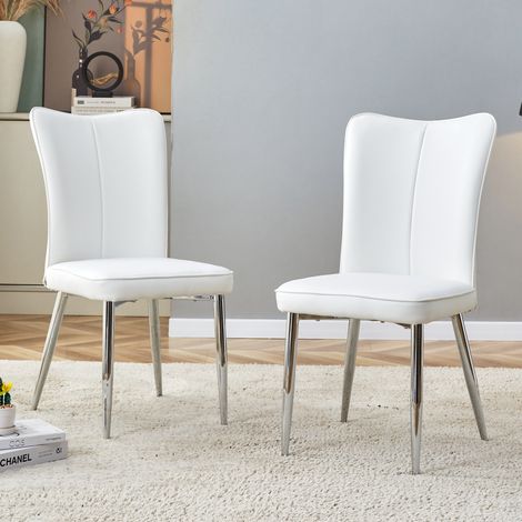 2er-Set Esszimmerstühle 45x44x89 cm aus weißem PU mit Metallbeinen – MEUBLIV (1/5)