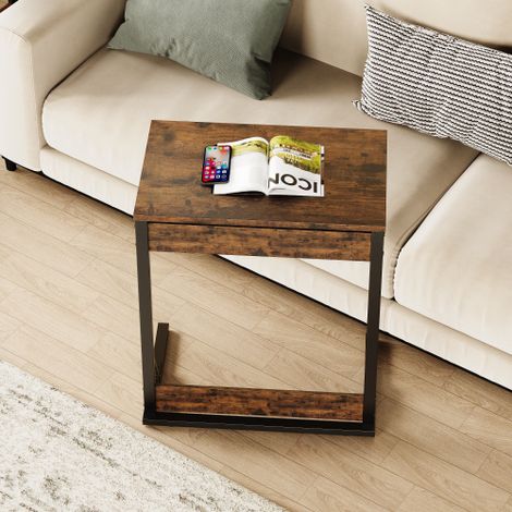 Set di 2 tavolini pieghevoli a forma di C, tavolini bassi, con telaio metallico e puntali regolabili, per soggiorno, camera da letto, ufficio, utilizzabili come vassoio per pasti, 60 x 37 x 71 cm, Mar (1/5)