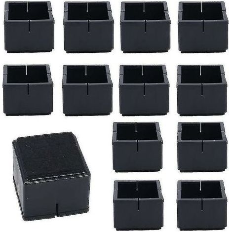 12Pcs Protege Pied de Chaise Carré 42-48mm Protège Jambes Table et Chaise PVC Capuchons Carrés avec Feutre Protege Pied de Chaise Carre Noir pour Jambes de Chaise Jambes de Table Jambes de Sofa
