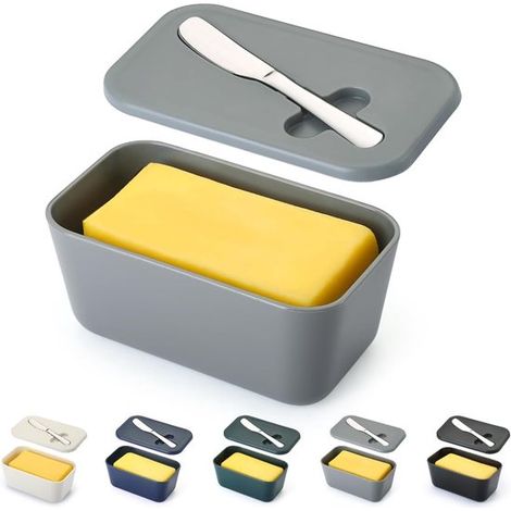 Beurrier avec couvercle pour plan de travail et porte de réfrigérateur - Beurrier en plastique avec couteau à beurre - Facile à utiliser et à nettoyer - Compatible lave-vaisselle - Compact et peu enco (1/5)