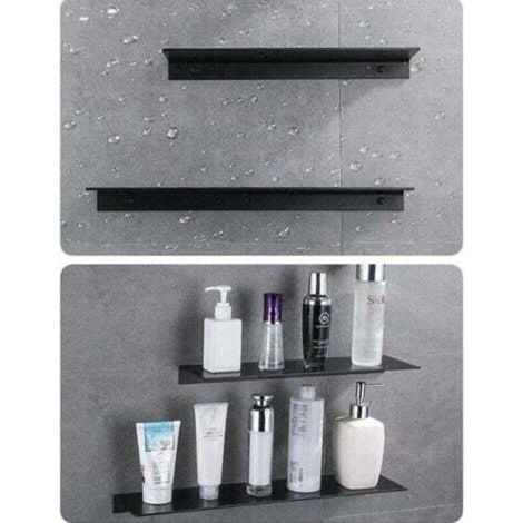 Tablette de salle de bain, Noir Salle De Bains Étagère En Aluminium Économie D'espace Flottant Étagères Rack De Stockage Dressing Table Plateau Mural,-- (1/3)