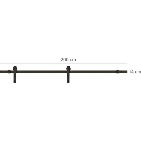 Kit rail porte coulissante, charge max 100 kg, métal, noir, 2 m, double rail, robuste, fixation murale incluse (1/5)