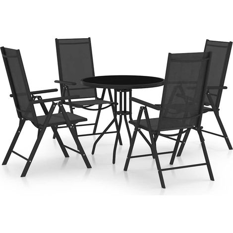 Ensemble repas jardin 5 pièces en aluminium et textilène noir avec table en verre - PANGIVO (1/5)