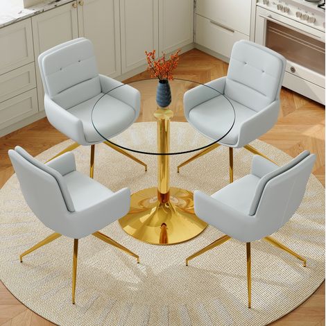 Conjunto mesa comedor redonda de cristal y sillas OKMYHOME (1/5)