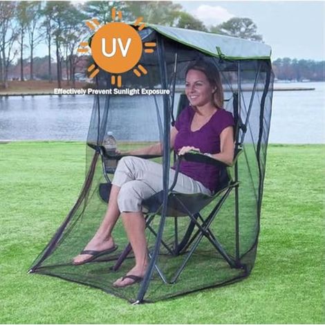 Moustiquaire portable pour chaise de camping, auvent d'extérieur - Moustiquaire avec fermeture éclair - Filet en maille pour la pêche et le camping - Sans chaise (1/4)