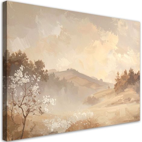 Cuadro en Lienzo, Paisaje en tonos pastel de montañas y árboles Paisaje natural rústico, 120x80