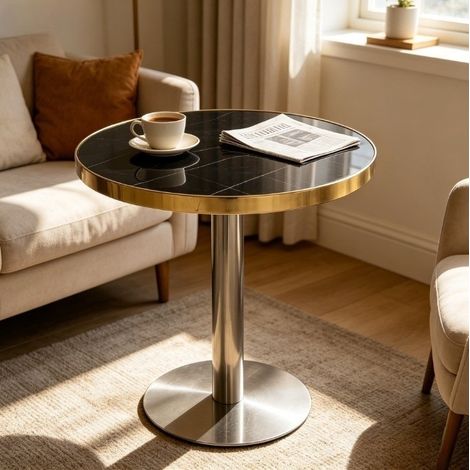 Tavolo rotondo da salotto effetto marmo nero OKMYHOME (1/5)