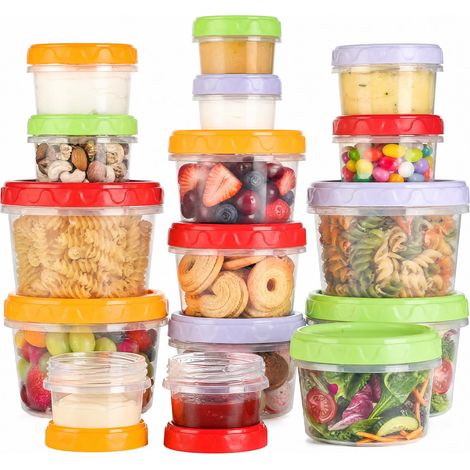 16PCS Boite Alimentaire Plastique avec Couvercle 60ML/120ML/250ML/475ML Petite Boite Conservation Plastique Boîtes Alimentaire Hermétique, Rouge, Vert, Orange, Violet (1/5)