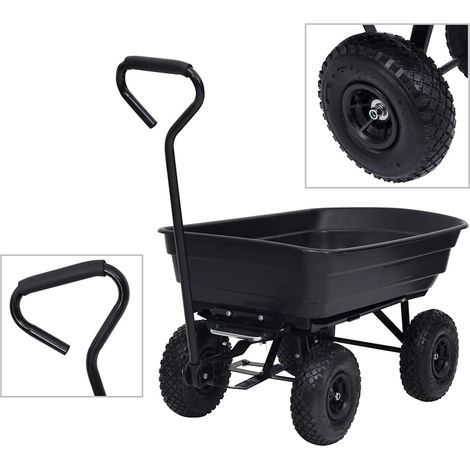 Carrito de mano basculante para jardín 300 kg 75 L negro