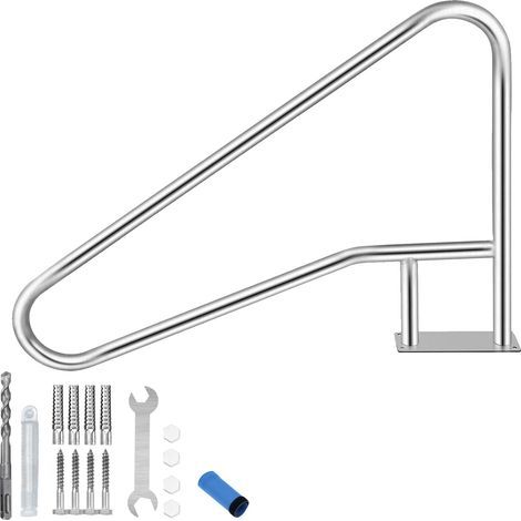 Main Courante De Piscine EnterréE En Acier Inoxydable 304 – SéCurité EntréE Et Marches, PoignéE AntidéRapante Bleue, Installation Rapide, Capacité 375 Lbs – 55x32 Pouces – ModèLe Droit Oblique