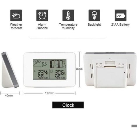 Station Météo Sans Fil, Hygromètre, Thermomètre Intérieur/Extérieur, Écran LCD avec Rétroéclairage (Blanc) (1/5)