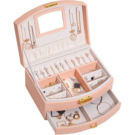 Pink Multi-layer Lockable Jewelry Box Jewelry Storage Box Children's Jewelry Box Princess Earrings Drawer-type Storage Box (1/5)