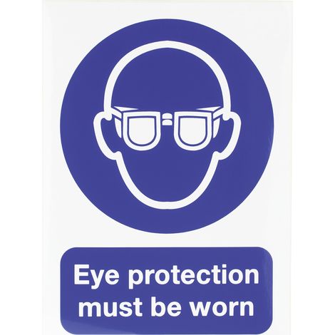 Panneau obligation, avec pictogramme : Lunettes de sécurité obligatoires "Eye Protection Must Be Worn", Auto-adhésif, ( Prix pour 1 )