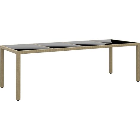 Garden Table with Glass Top Beige Poly Rattan vidaXL