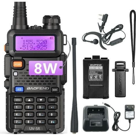 Talkie Walkie UV-5R 8W Double Bande VHF UHF 128 Canaux Émetteur Récepteur Radio Portable Avec Écouteur Pour Chasse Randonnée (1/5)