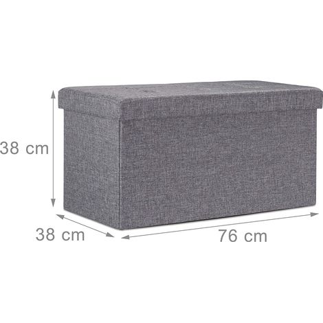 Tabouret banquette pouf de rangement pliant coffre repose-pieds 76 cm lin gris