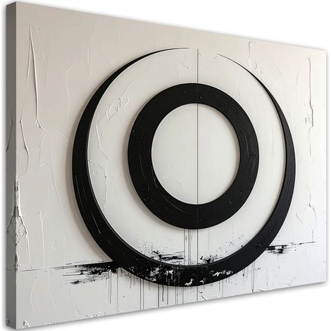 Cuadro sobre Lienzo, Abstracción de círculos en blanco y negro imitación pintura, 30x20 (1/5)