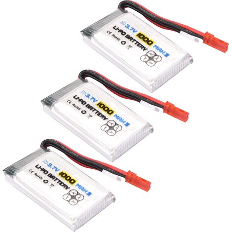 Lot 3pcs Batterie LiPo Rechargeable 3.7V 1000mAh 25C Connecteur JST pour Voiture/Avion/Bateau RC (1/5)
