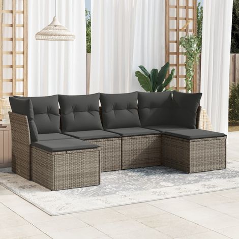 vidaXL 6 Piece Garden Sofa Set with Cushions Grey Poly Rattan (1/3)