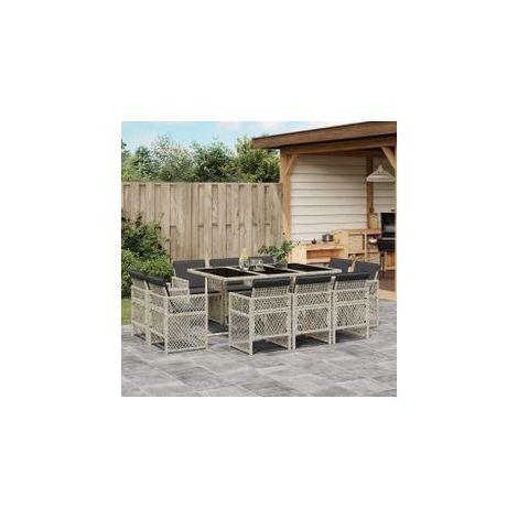 Ensemble à manger de jardin 11pcs avec coussins gris poly rotin (1/5)