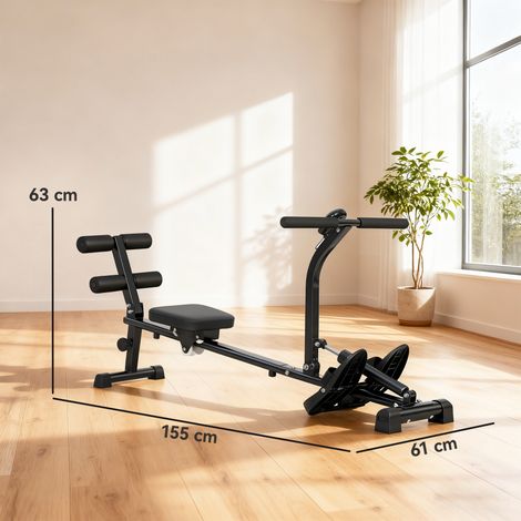 Rudermaschine, Rudergerät für Situps, 12-stufig verstellbar, 2-in-1 Kardiogerät, LCD-Anzeige, Stahl, Kunststoff, Schwarz (1/5)