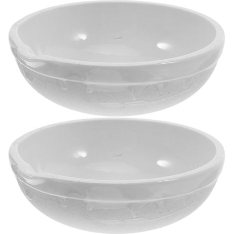 Set of 2 Ceramic Evaporator Bowl with Flat Base and Spout, Heat Resistant, Laboratory Porcelain Bowl for Chemistry Experiments, Research and Education