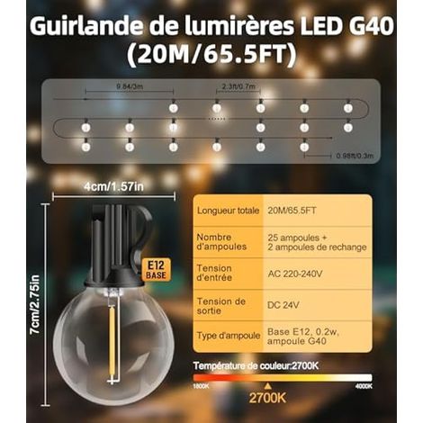 Guirlande Lumineuse Guinguette Extérieur LED 15M Ampoules G40 Exterieure Lumiere Jardin IP44 Imperméable Guirlandes Terrasse Lumineuses Connectable Pergola Balcon Mariage Extérieur Décoration (1/4)