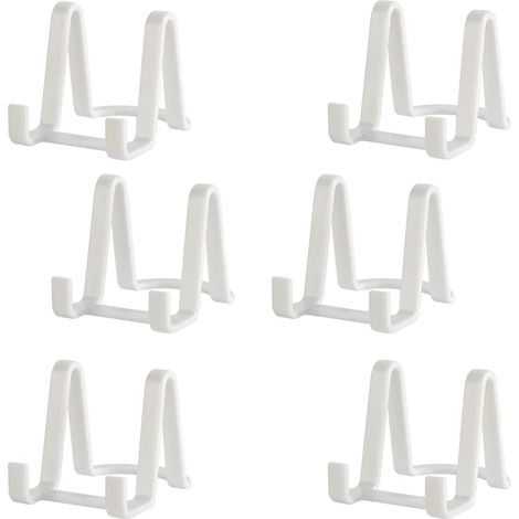 6 Pièces - Support Assiette - Porte Cadre - Présentoir Table Plastique Robuste Pour Cuisine Salon Bureau Noir Blanc Transparent 7,5 cm