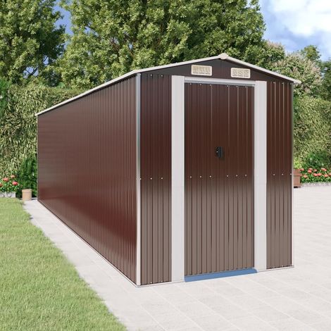 Abri de jardin, Remise Cabane pour outils, Stockage Rangement Extérieur Marron foncé 192x689x223 cm Acier galvanisé XZZZ539621 (1/5)