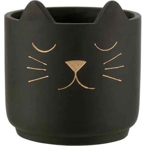 Cache-Pot en Céramique "Chat" 20cm Noir & Or