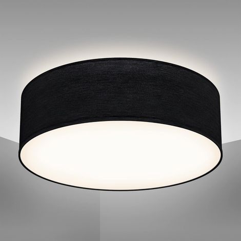 Plafonnier textile couleur noir, éclairage plafond design moderne et sobre, éclairage bureau, rond Ø30cm, douille E27, livré sans ampoule