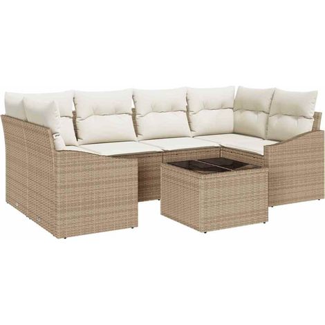 Sofa Set 7 pcs Beige and Cream [Synthetic]: Poly Rattan vidaXL (1/5)